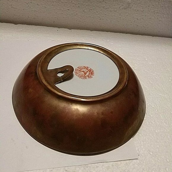 VTG Asian Brass and Ceramic Bowl 7" White with Floral, many different colors. - Picture 6 of 8